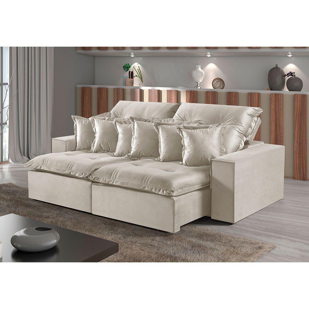 Sofá 4 Lugares Retrátil E Reclinável M-144 Veludo Martins Creme - 2