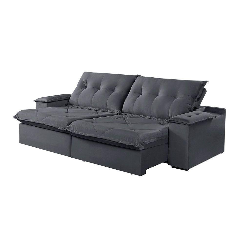 Sofá 4 Lugares Retrátil E Reclinável Martins M-163 Veludo Grafite - 1