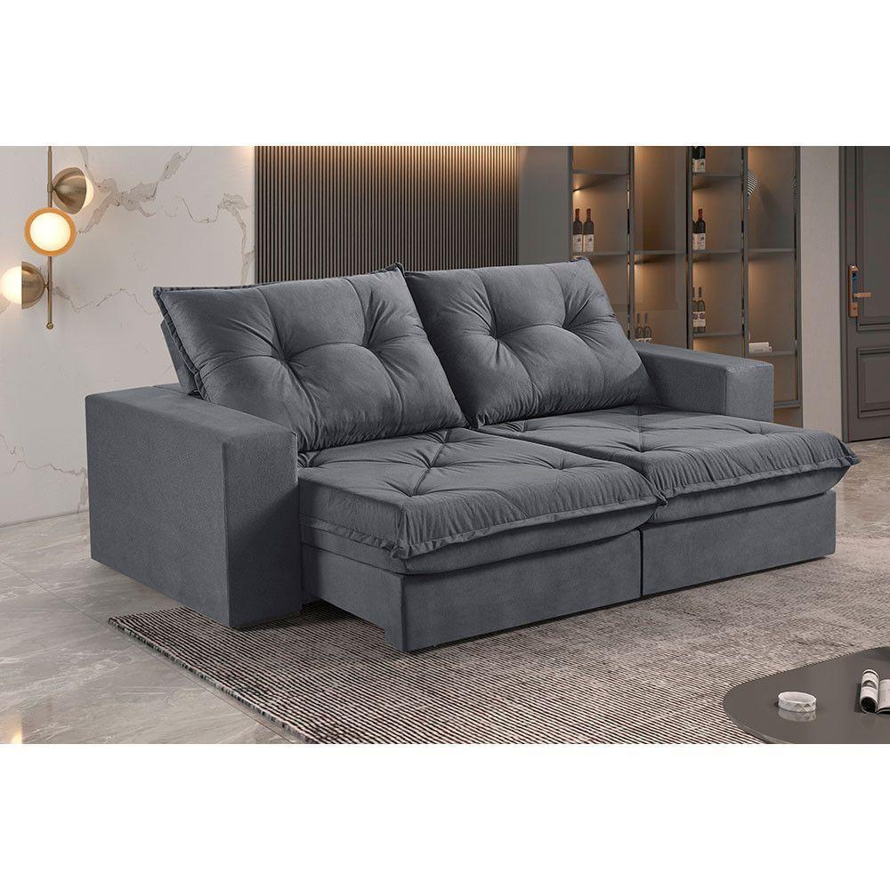 Sofá 4 Lugares Retrátil E Reclinável Martins M-163 Veludo Grafite - 2