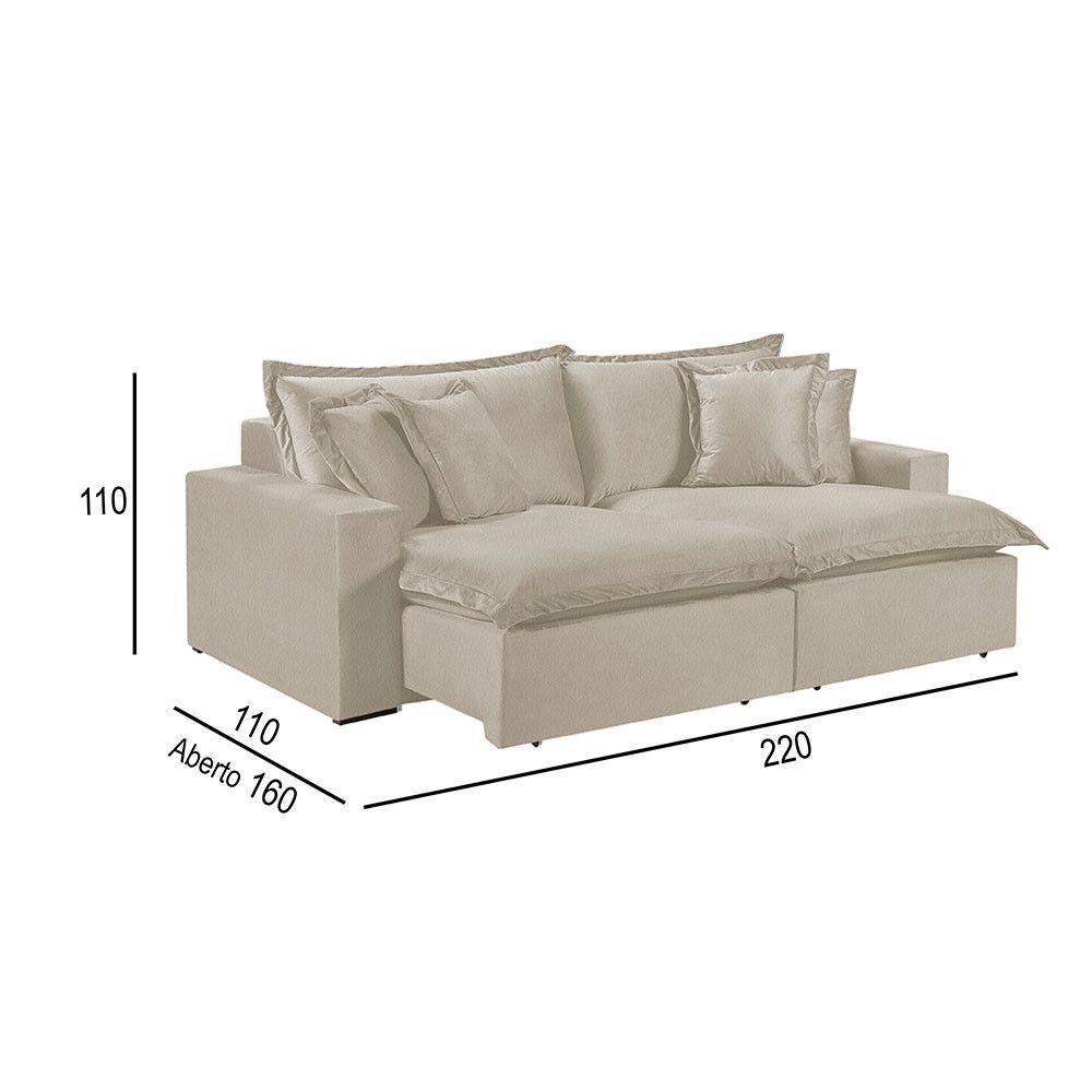 Sofá 3 Lugares Retrátil Com Encosto Fixo Linho M-145 Martins Creme - 2