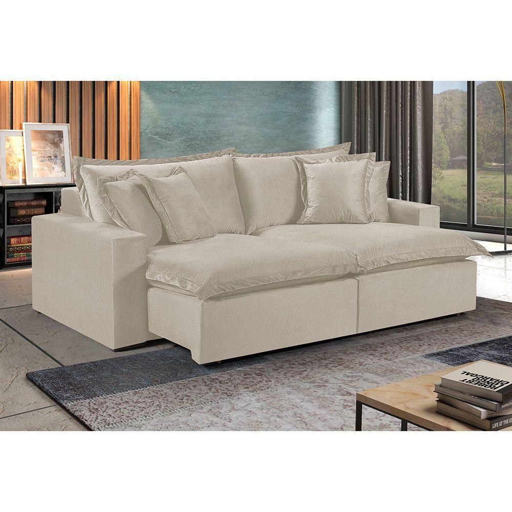 Sofá 3 Lugares Retrátil Com Encosto Fixo Linho M-145 Martins Creme - 3