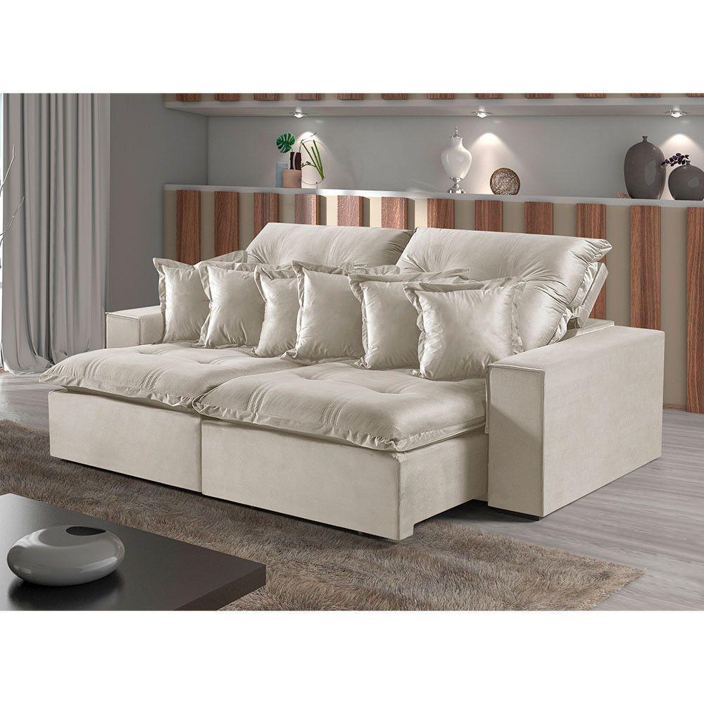 Sofá 5 Lugares Retrátil E Reclinável M-144 Veludo Martins Creme - 3
