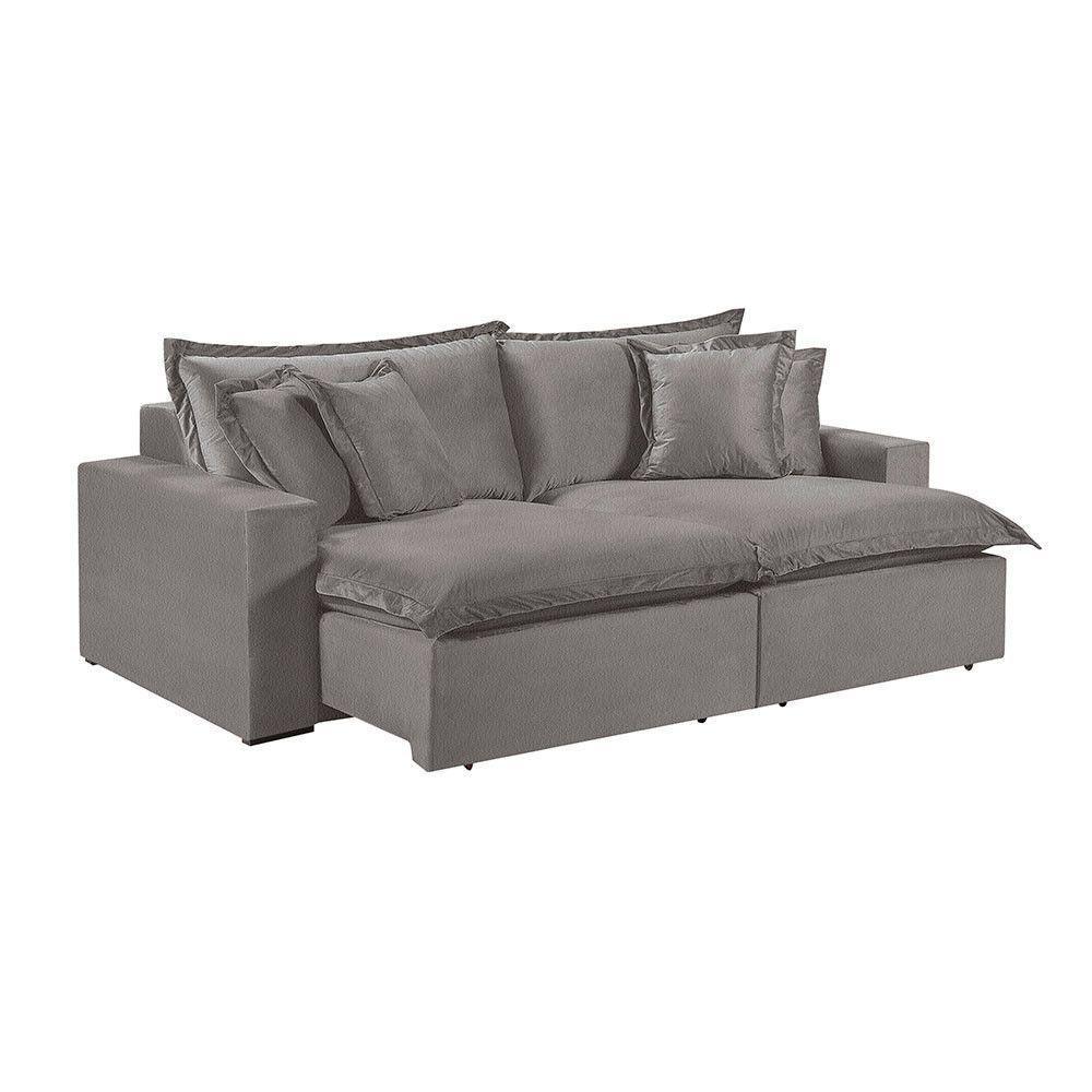 Sofá 3 Lugares Retrátil Com Encosto Fixo Linho M-145 Martins Cinza - 1