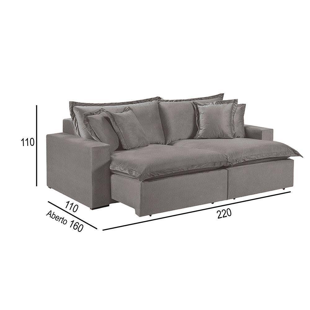 Sofá 3 Lugares Retrátil Com Encosto Fixo Linho M-145 Martins Cinza - 3