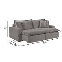 Sofá 3 Lugares Retrátil Com Encosto Fixo Linho M-145 Martins Cinza - 3