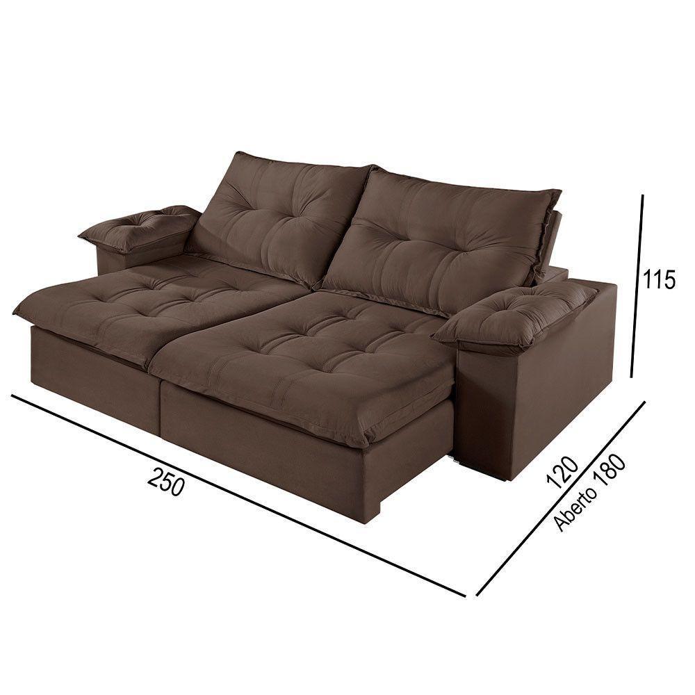 Sofá 4 Lugares Retrátil E Reclinável Martins M-183 Veludo Marrom - 3