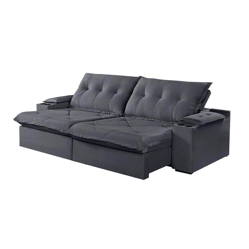 Sofá 2 Lugares Retrátil Martins M-163 Com Acessórios Veludo Grafite - 1