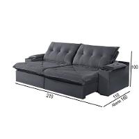 Sofá 2 Lugares Retrátil Martins M-163 Com Acessórios Veludo Grafite - 3