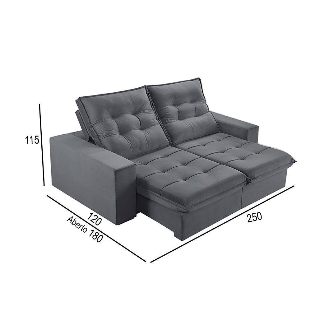 Sofá 4 Lugares Retrátil E Reclinável Martins M-165 Veludo Grafite - 3