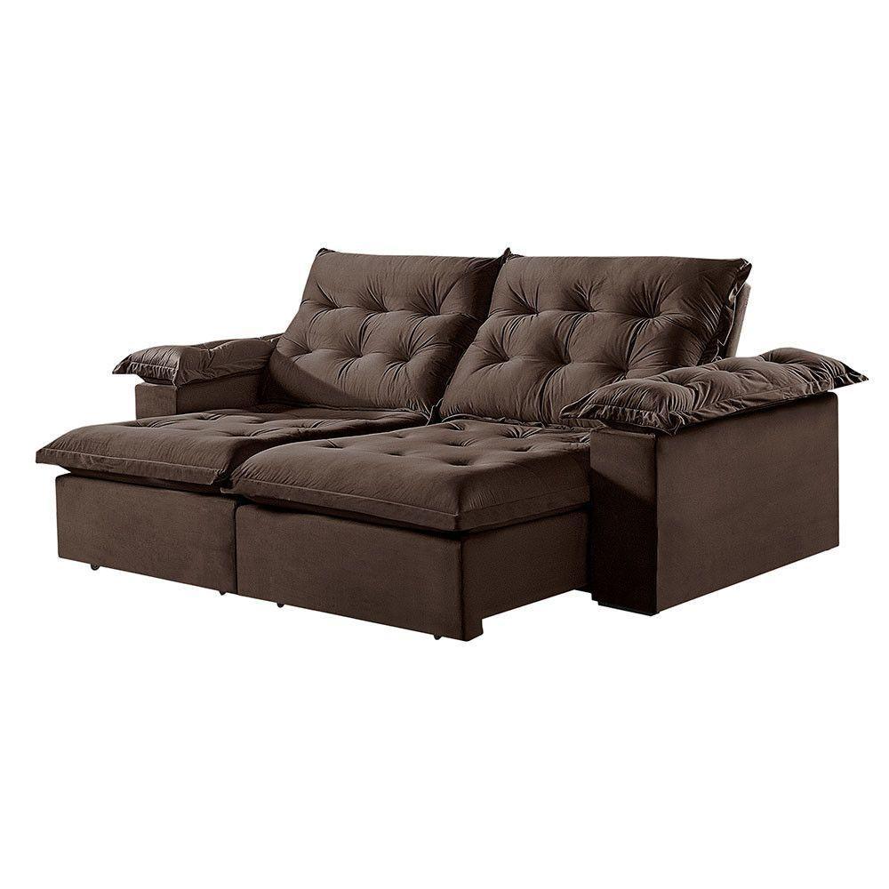 Sofá 2 Lugares Retrátil E Reclinável Martins M-147 Veludo Marrom - 1