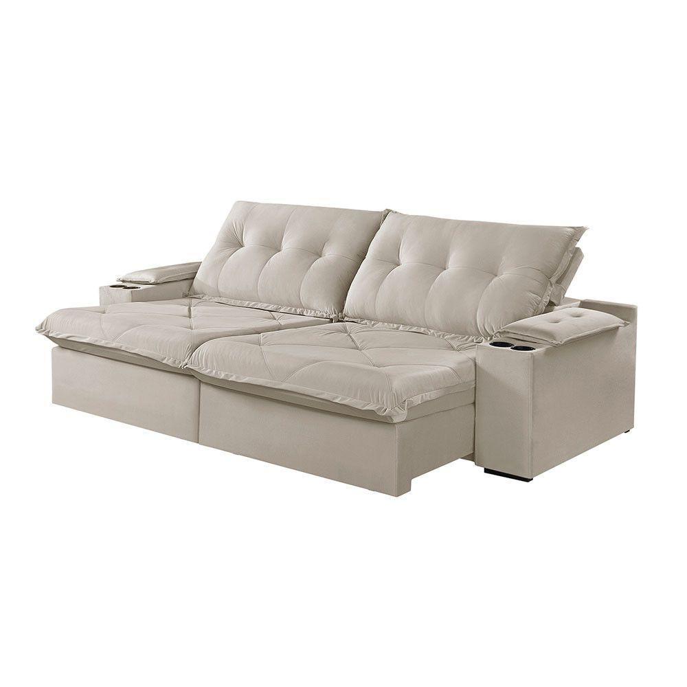 Sofá 2 Lugares Retrátil Martins M-163 Com Acessórios Veludo Creme - 1