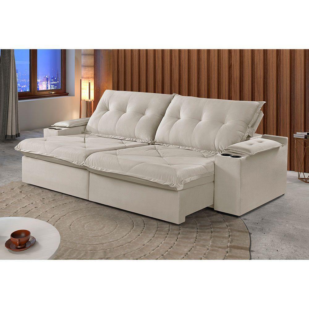 Sofá 2 Lugares Retrátil Martins M-163 Com Acessórios Veludo Creme - 2