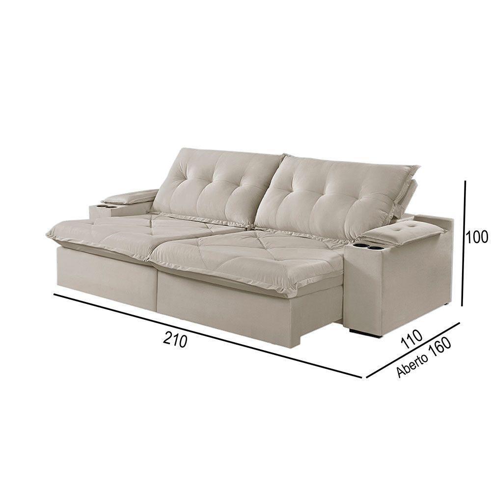 Sofá 2 Lugares Retrátil Martins M-163 Com Acessórios Veludo Creme - 3
