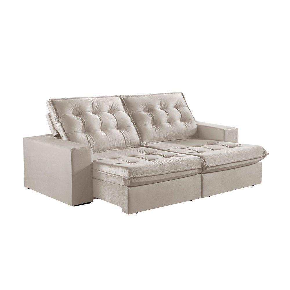 Sofá 3 Lugares Retrátil E Reclinável Martins M-165 Veludo Creme - 1