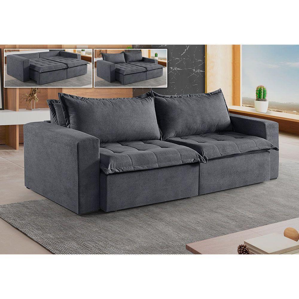 Sofá 5 Lugares Retrátil E Reclinável M-184 Veludo Martins Grafite - 2