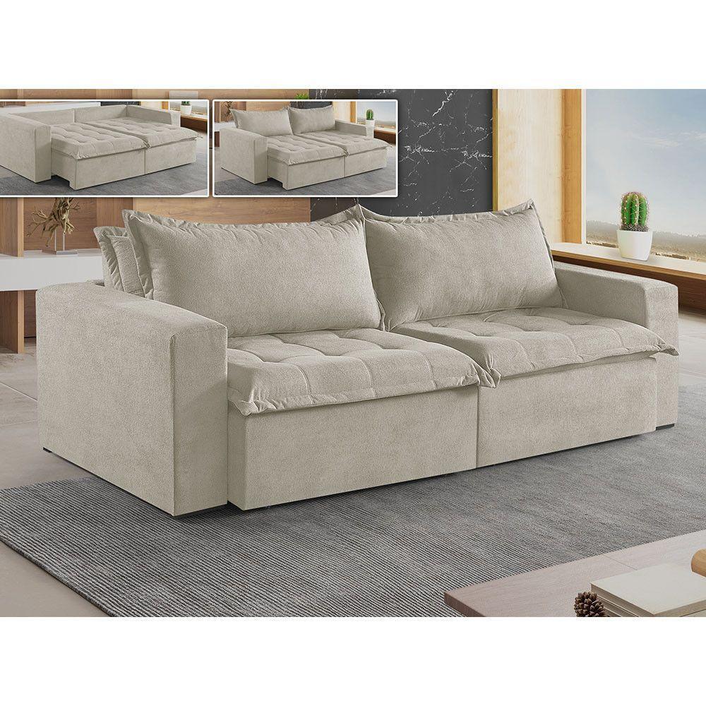 Sofá Cama 2 Lugares Retrátil Reclinável Linho M-184 Martins Creme - 3