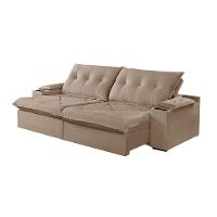 Sofá 4 Lugares Retrátil Martins M-163 Com Acessórios Veludo Bege - 1