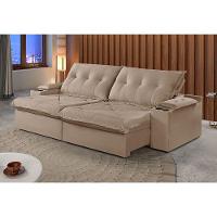 Sofá 4 Lugares Retrátil Martins M-163 Com Acessórios Veludo Bege - 2