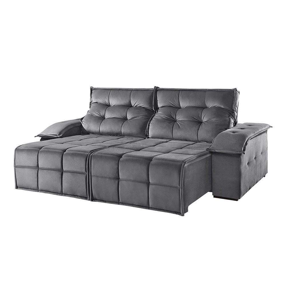 Sofá 4 Lugares Retrátil E Reclinável Martins M-122 Veludo Grafite - 1