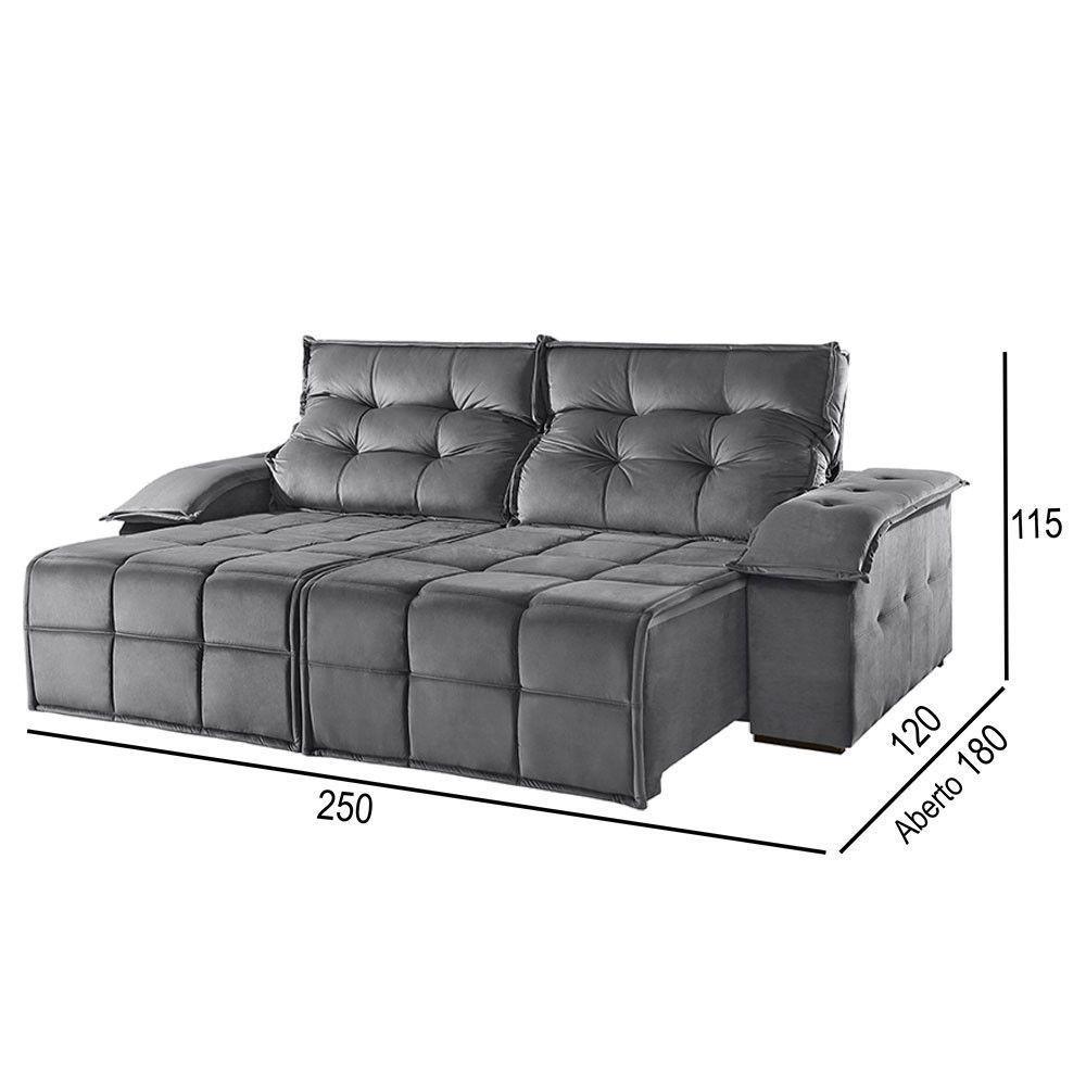 Sofá 4 Lugares Retrátil E Reclinável Martins M-122 Veludo Grafite - 2
