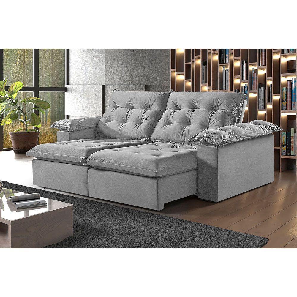 Sofá 2 Lugares Retrátil E Reclinável Martins M-147 Veludo Cinza - 3