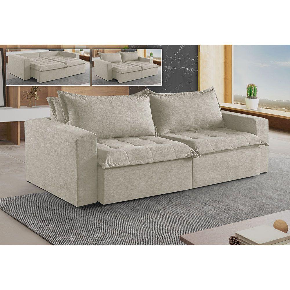 Sofá Cama 3 Lugares Retrátil Reclinável Linho M-184 Martins Creme - 3