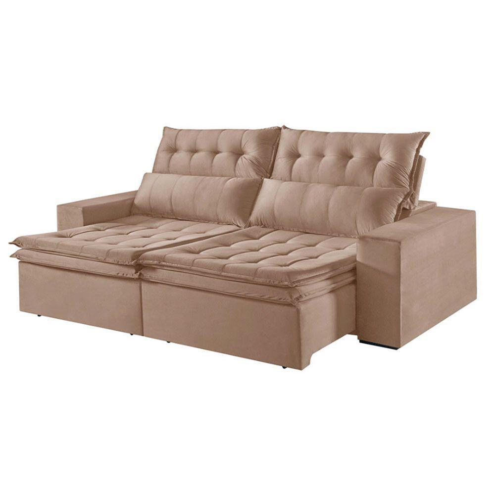 Sofá 3 Lugares Retrátil E Reclinável Martins M-118 Veludo Bege - 1