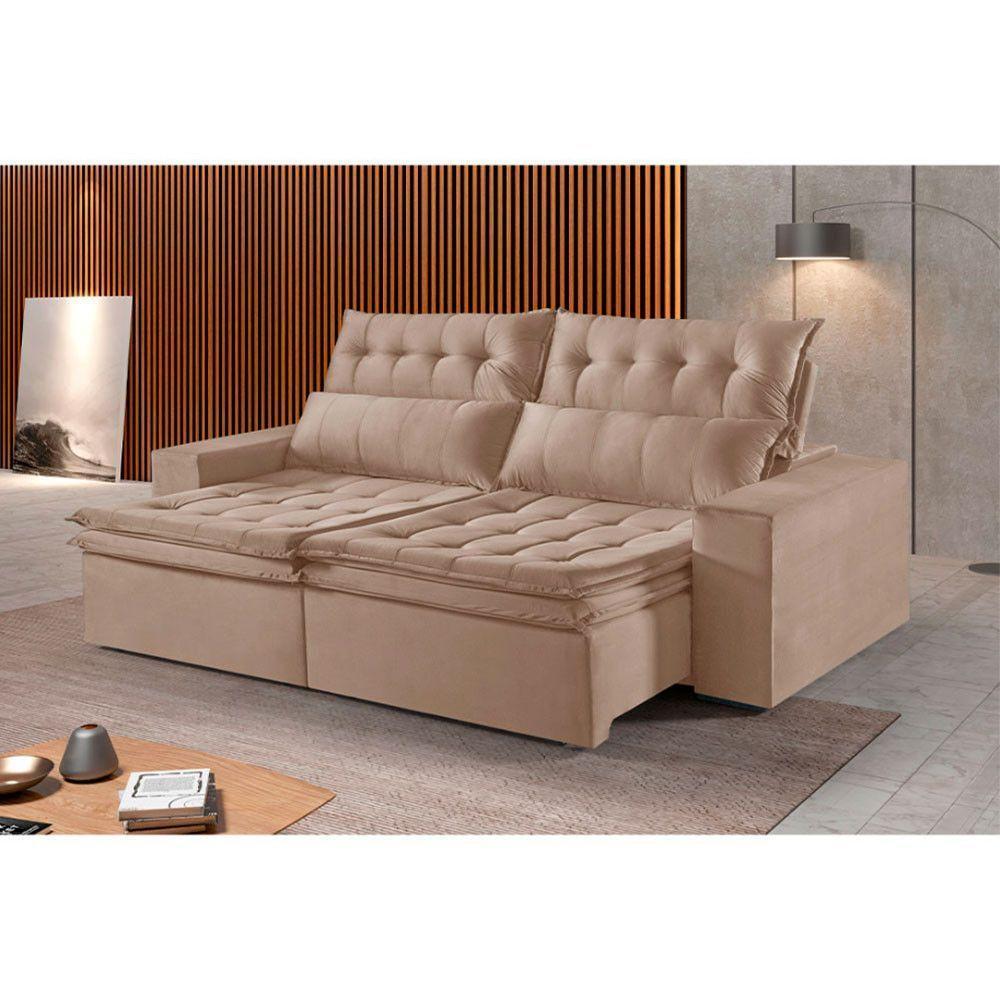 Sofá 3 Lugares Retrátil E Reclinável Martins M-118 Veludo Bege - 2