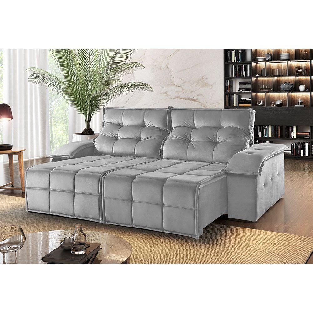 Sofá 4 Lugares Retrátil E Reclinável Martins M-122 Veludo Cinza - 3
