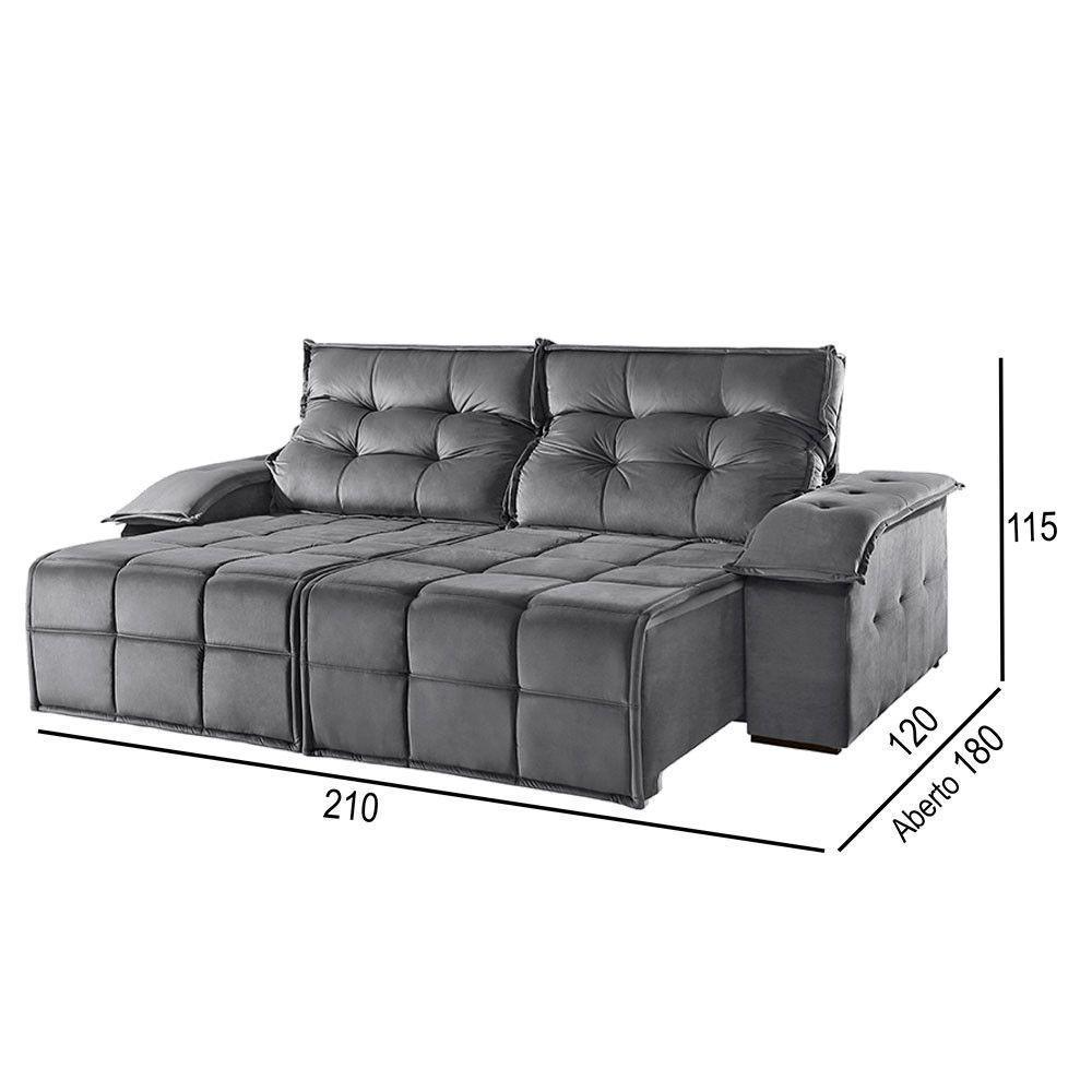 Sofá 2 Lugares Retrátil E Reclinável Martins M-122 Veludo Grafite - 3