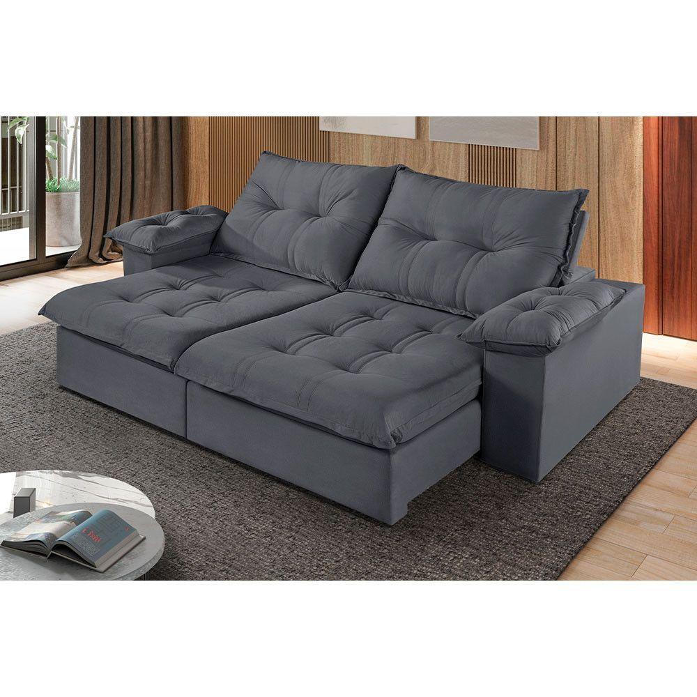 Sofá 4 Lugares Retrátil E Reclinável Martins M-183 Veludo Grafite - 2