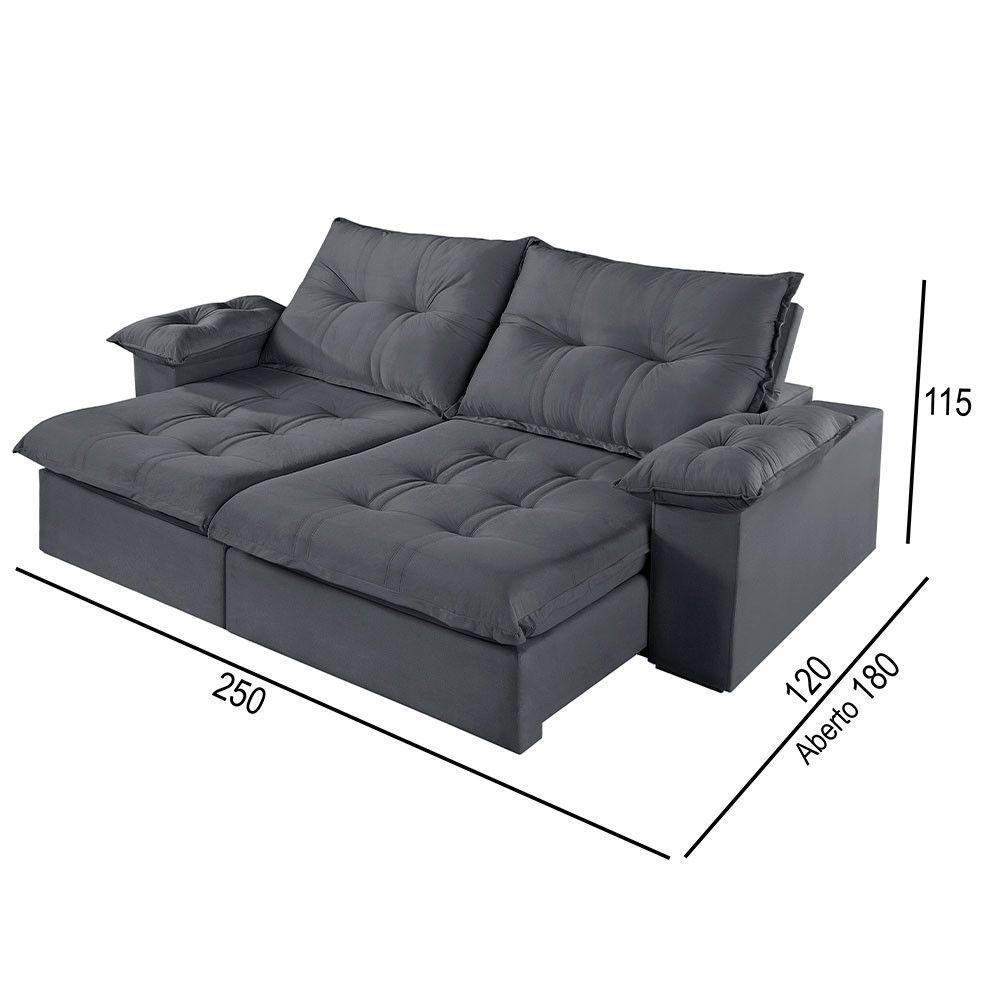 Sofá 4 Lugares Retrátil E Reclinável Martins M-183 Veludo Grafite - 3