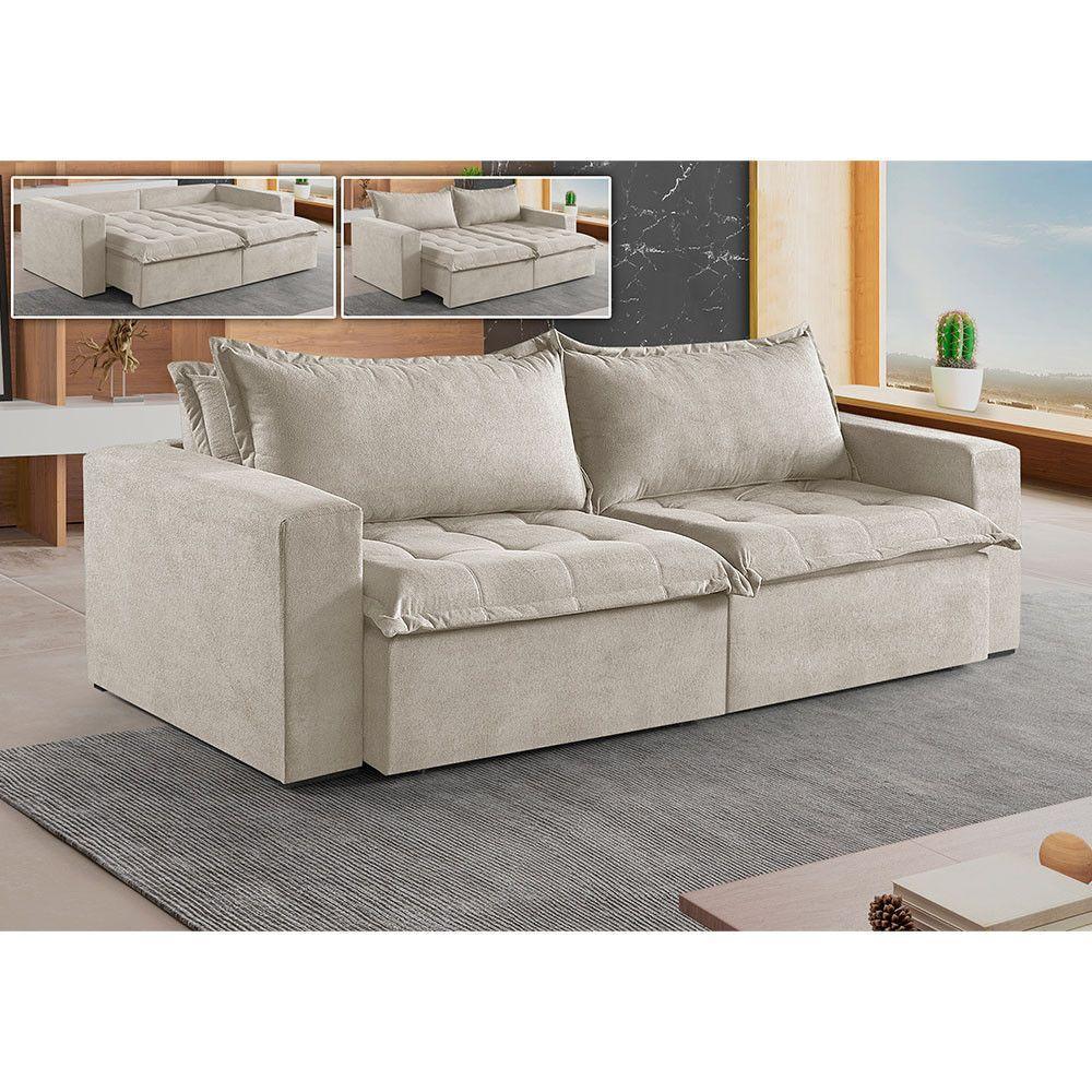 Sofá 5 Lugares Retrátil E Reclinável M-184 Veludo Martins Creme - 2