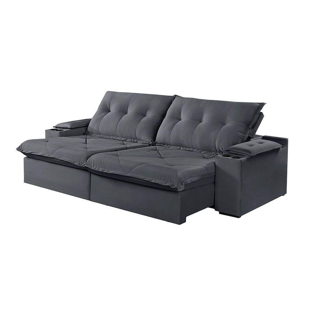 Sofá 3 Lugares Retrátil Martins M-163 Com Acessórios Veludo Grafite - 1