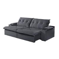 Sofá 3 Lugares Retrátil Martins M-163 Com Acessórios Veludo Grafite - 1