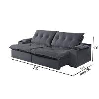 Sofá 3 Lugares Retrátil Martins M-163 Com Acessórios Veludo Grafite - 2