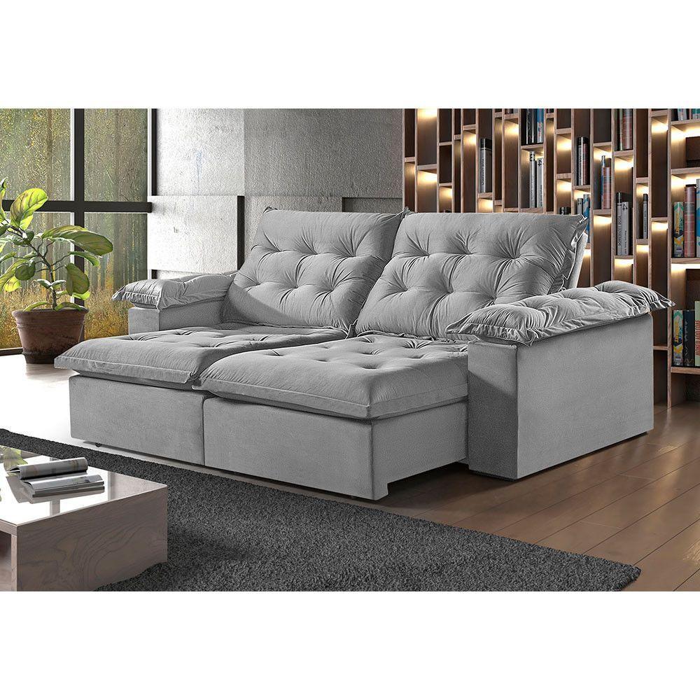 Sofá 3 Lugares Retrátil E Reclinável Martins M-147 Veludo Cinza - 2