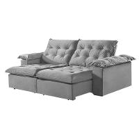 Sofá 3 Lugares Retrátil E Reclinável Martins M-147 Veludo Cinza - 1