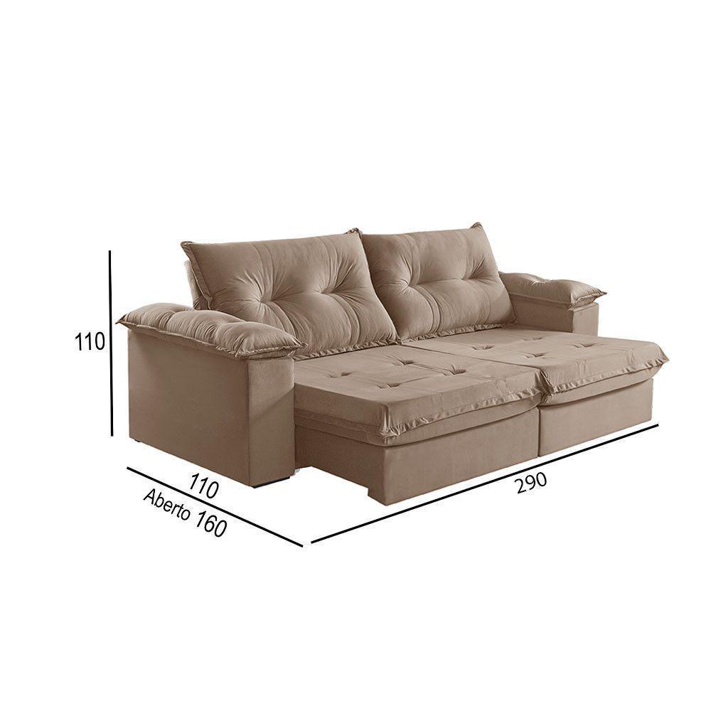 Sofá 5 Lugares Retrátil E Reclinável Martins M-164 Veludo Bege - 2