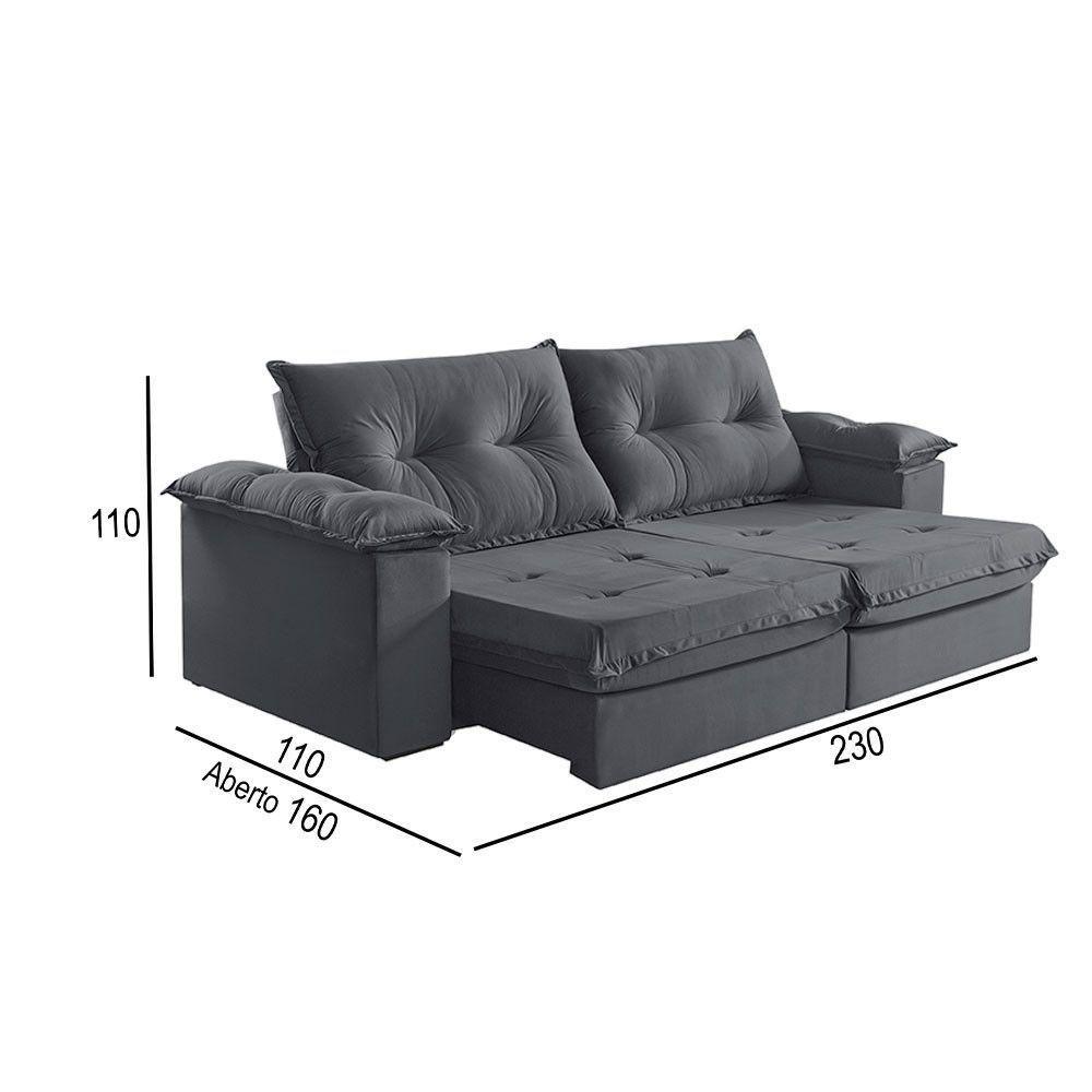 Sofá 3 Lugares Retrátil E Reclinável Martins M-164 Veludo Grafite - 2