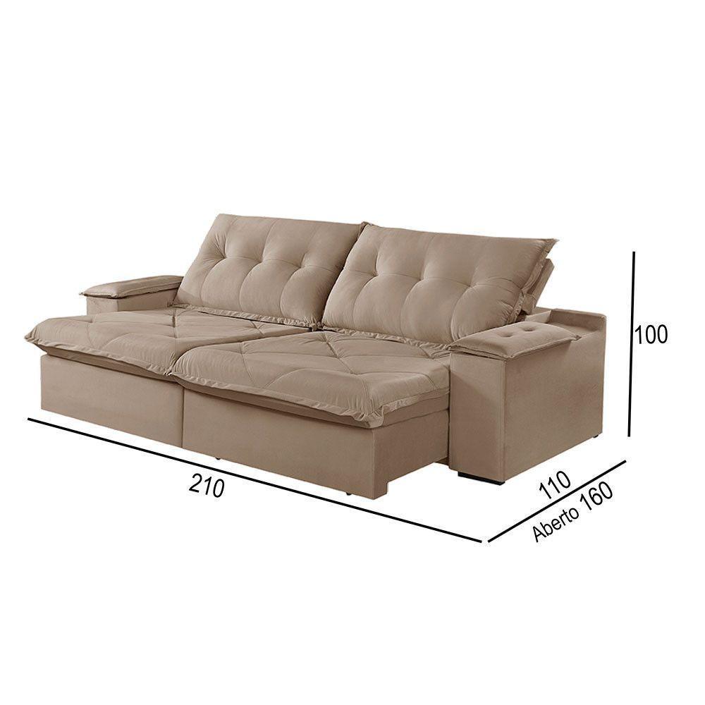 Sofá 2 Lugares Retrátil E Reclinável Martins M-163 Veludo Bege - 3