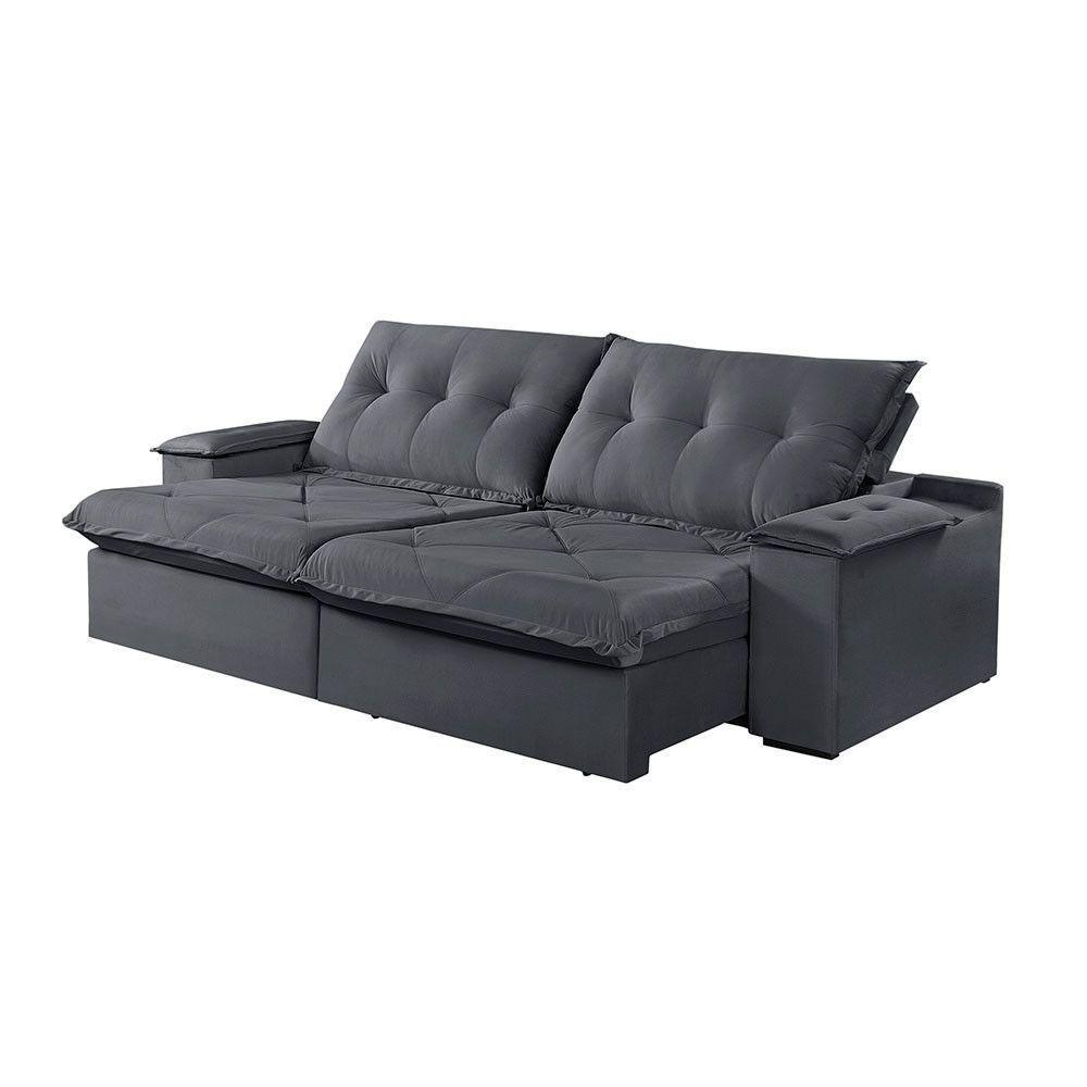 Sofá 3 Lugares Retrátil E Reclinável Martins M-163 Veludo Grafite - 1