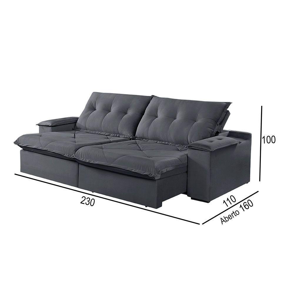 Sofá 3 Lugares Retrátil E Reclinável Martins M-163 Veludo Grafite - 3