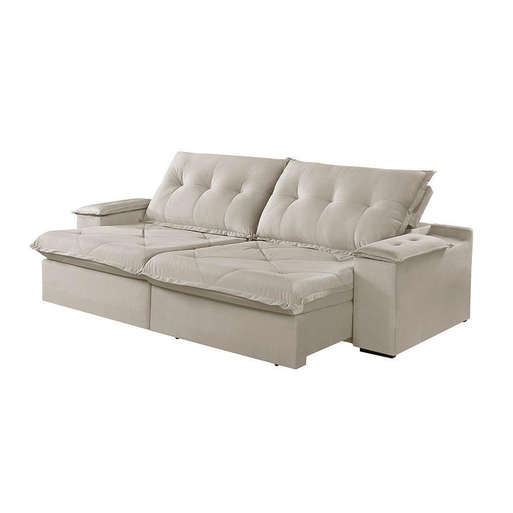 Sofá 4 Lugares Retrátil E Reclinável Martins M-163 Veludo Creme - 1