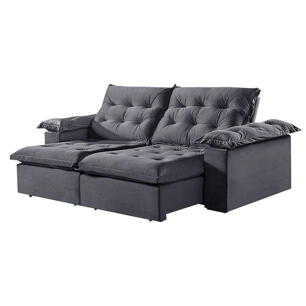 Sofá 3 Lugares Retrátil E Reclinável Martins M-147 Veludo Grafite - 1