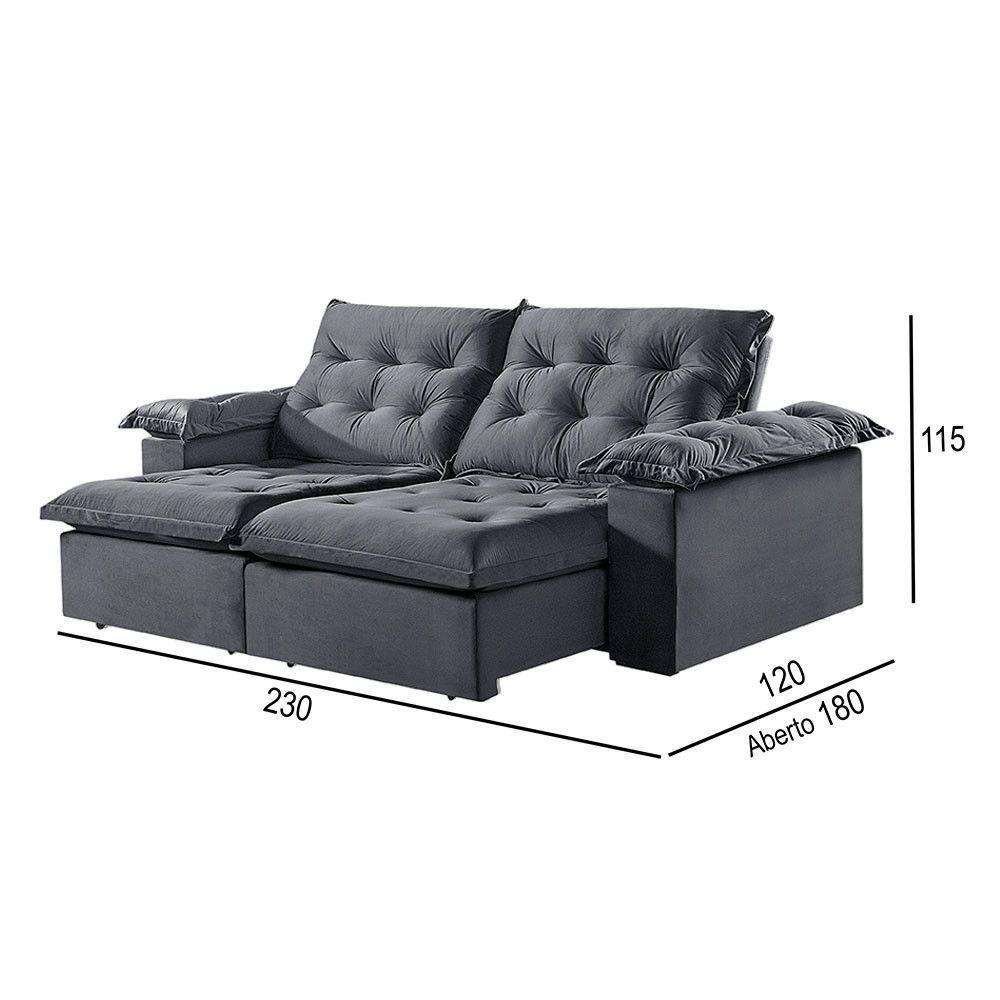 Sofá 3 Lugares Retrátil E Reclinável Martins M-147 Veludo Grafite - 3