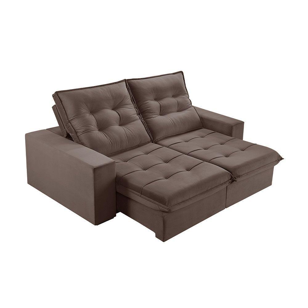 Sofá 4 Lugares Retrátil E Reclinável Martins M-165 Veludo Marrom - 1