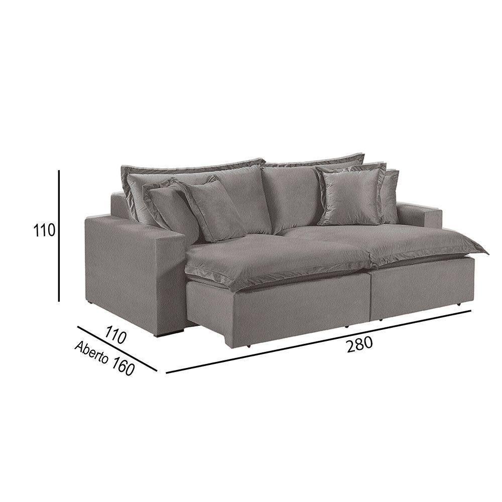 Sofá 5 Lugares Retrátil Com Encosto Fixo Linho M-145 Martins Cinza - 2