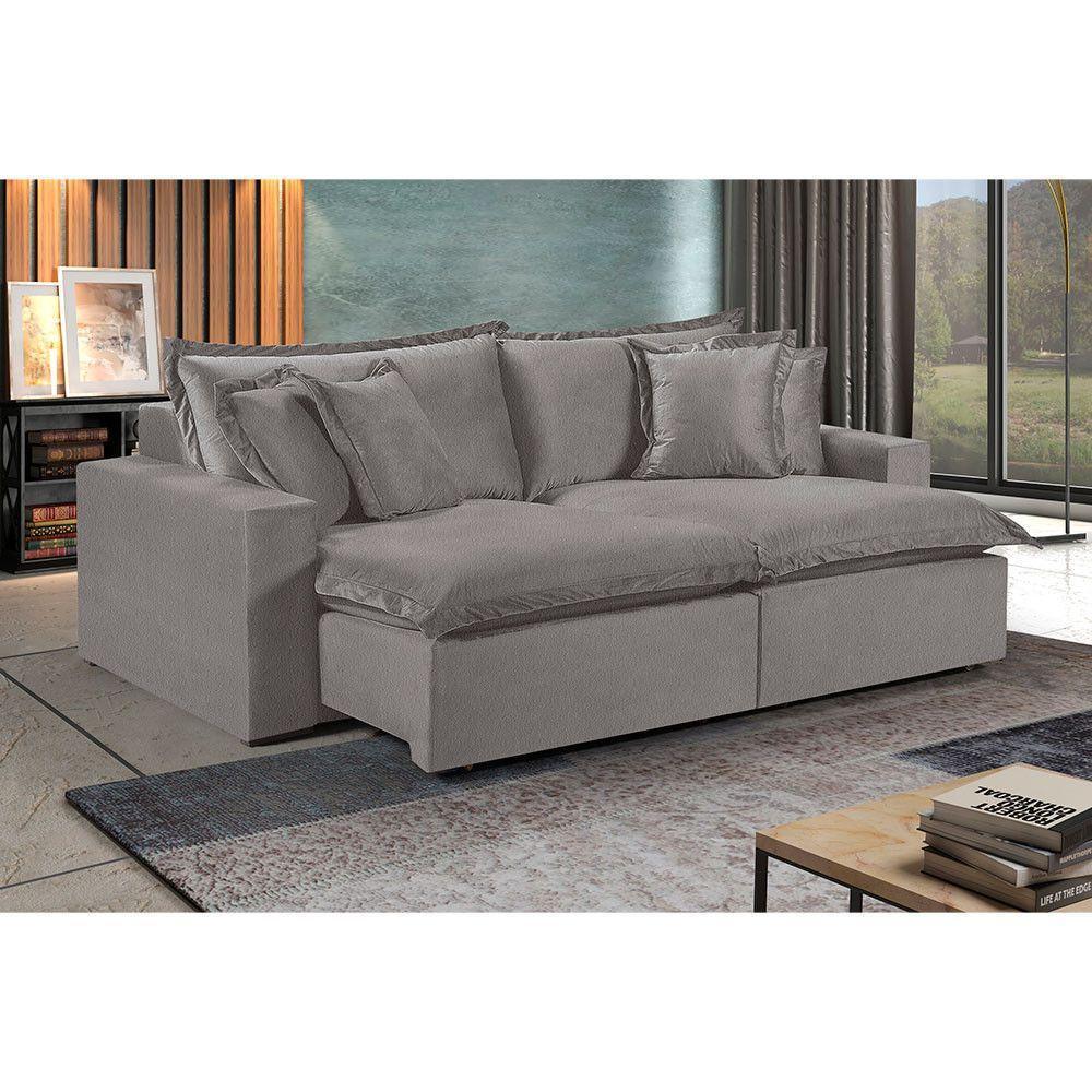 Sofá 5 Lugares Retrátil Com Encosto Fixo Linho M-145 Martins Cinza - 3