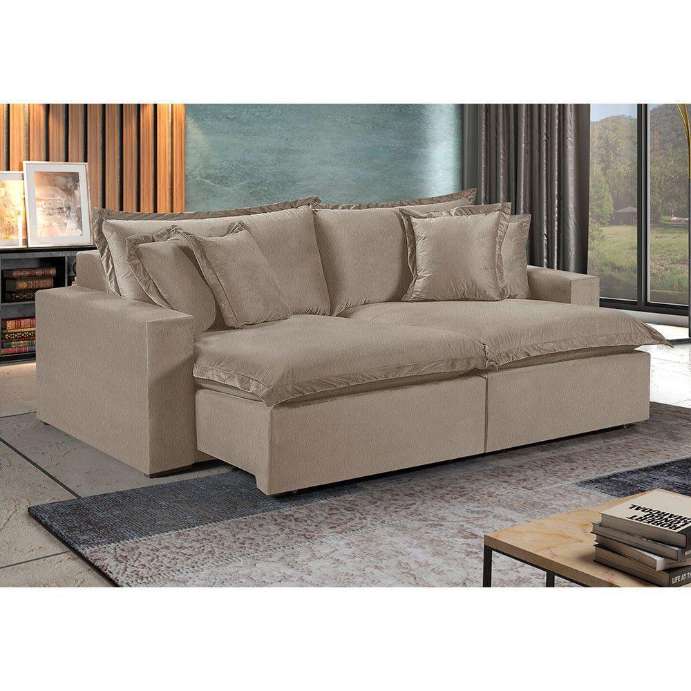 Sofá 4 Lugares Retrátil Com Encosto Fixo Linho M-145 Martins Bege - 2